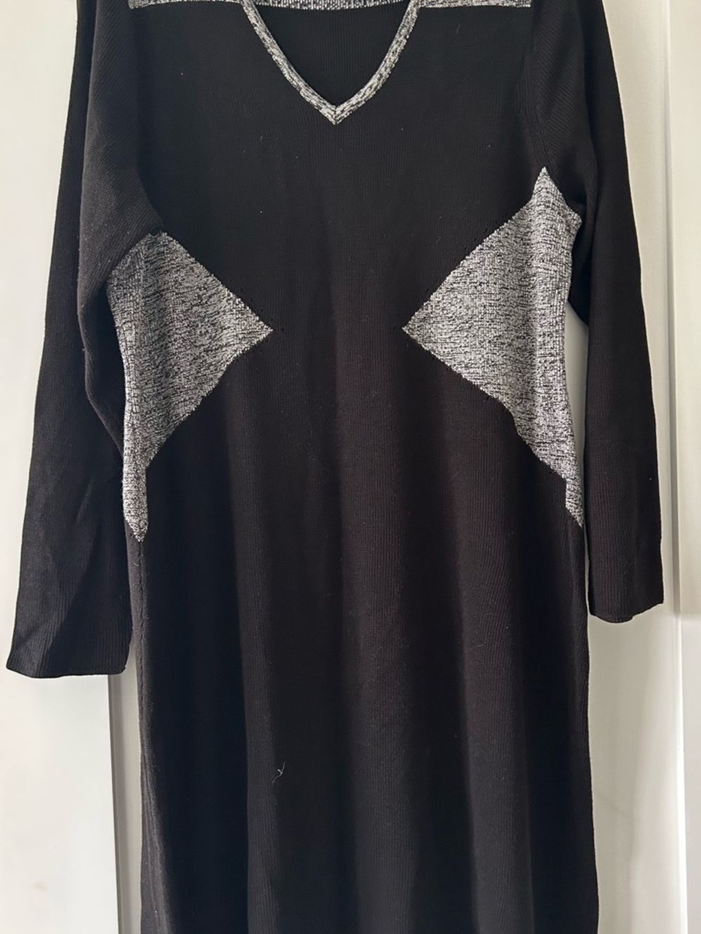 Black Knit Dress with Gray Contrast Panels
